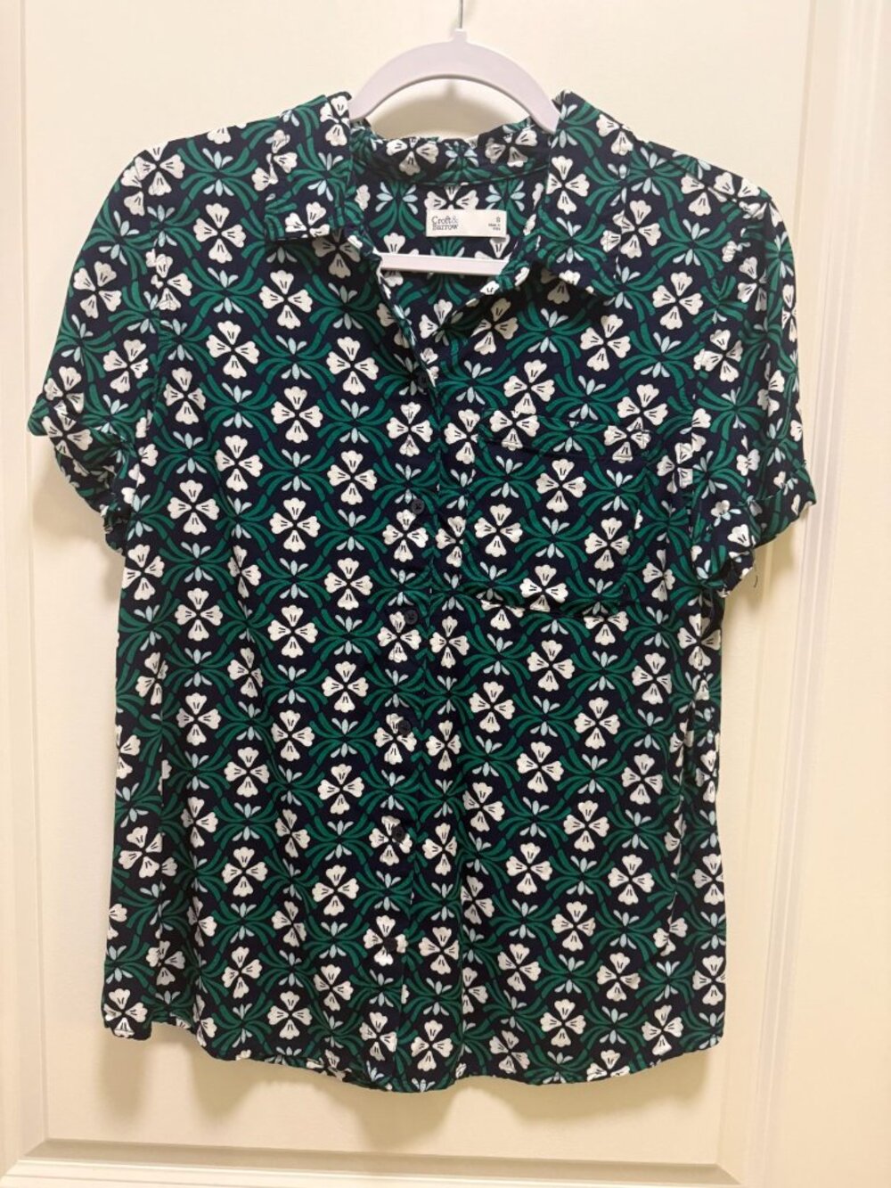 Croft‎ & Barrow Green Floral Print Button-Up Top Sz S